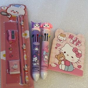 Hello Kitty Pink and White Stationery Set, + Pencils, Pens and Notebook NIP